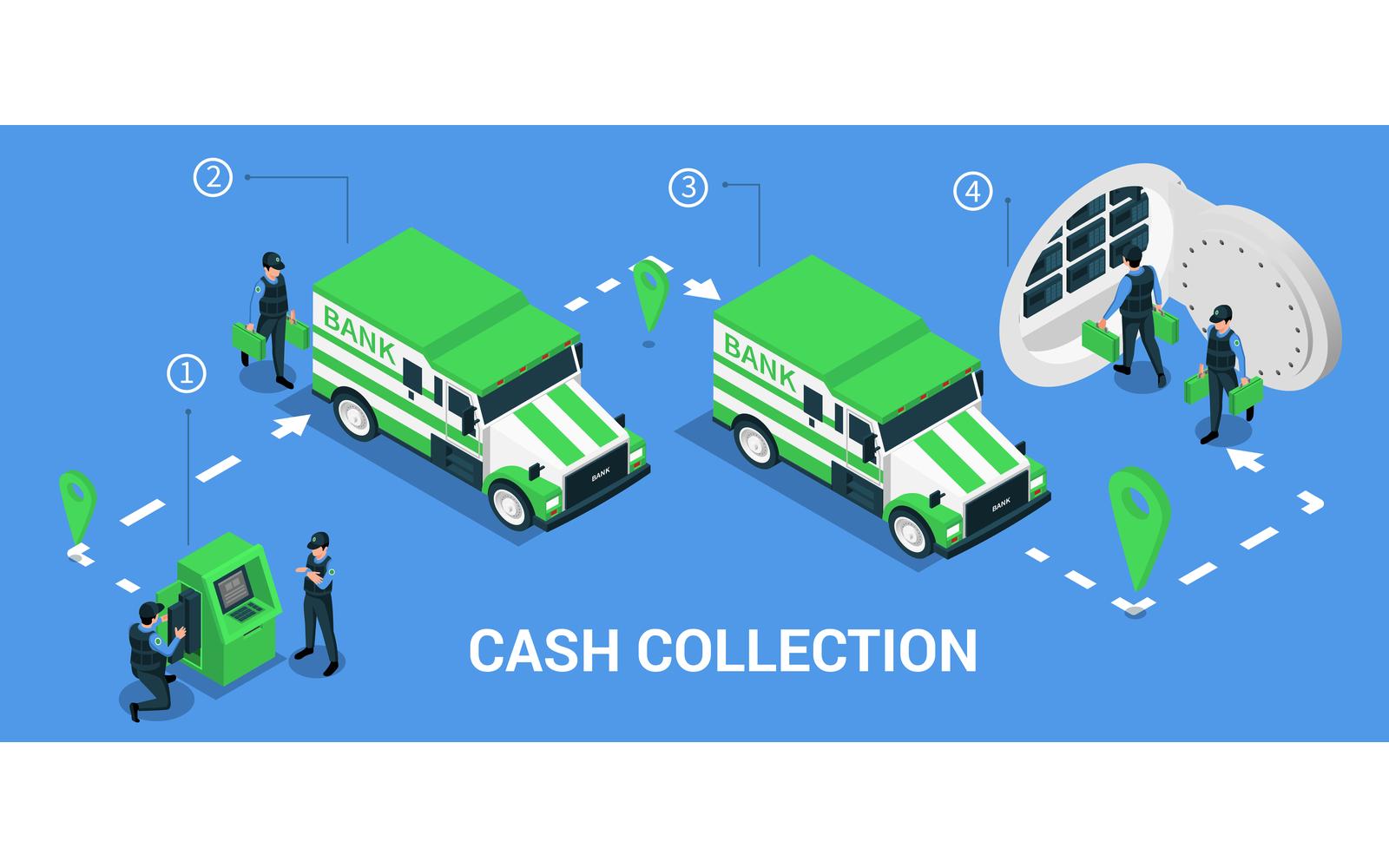 Bank Branch Collectors Flat Isometric Infographics Vector Illustration Concept