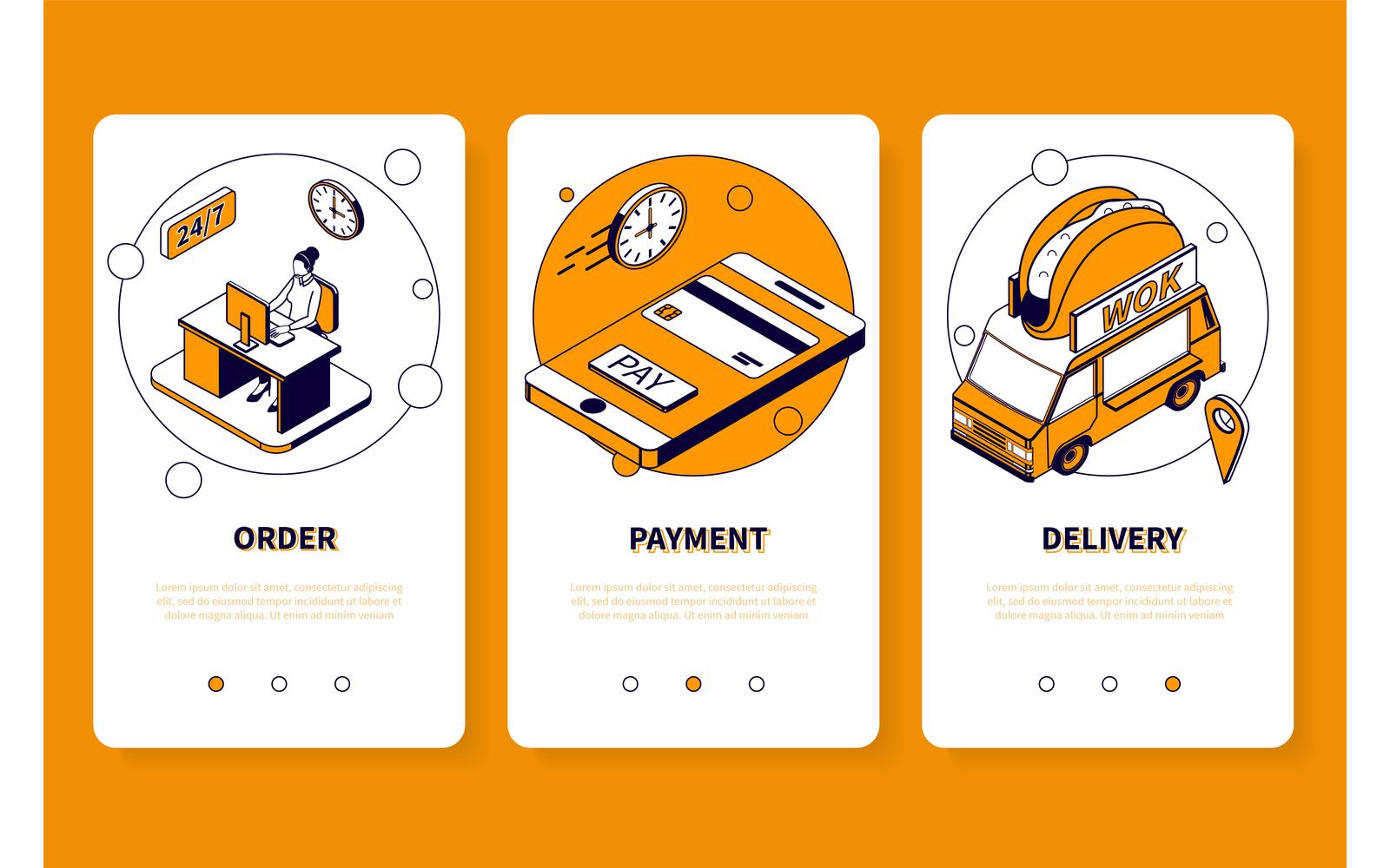 Asian Food Wok Delivery Isometric App Design Vector Illustration Concept