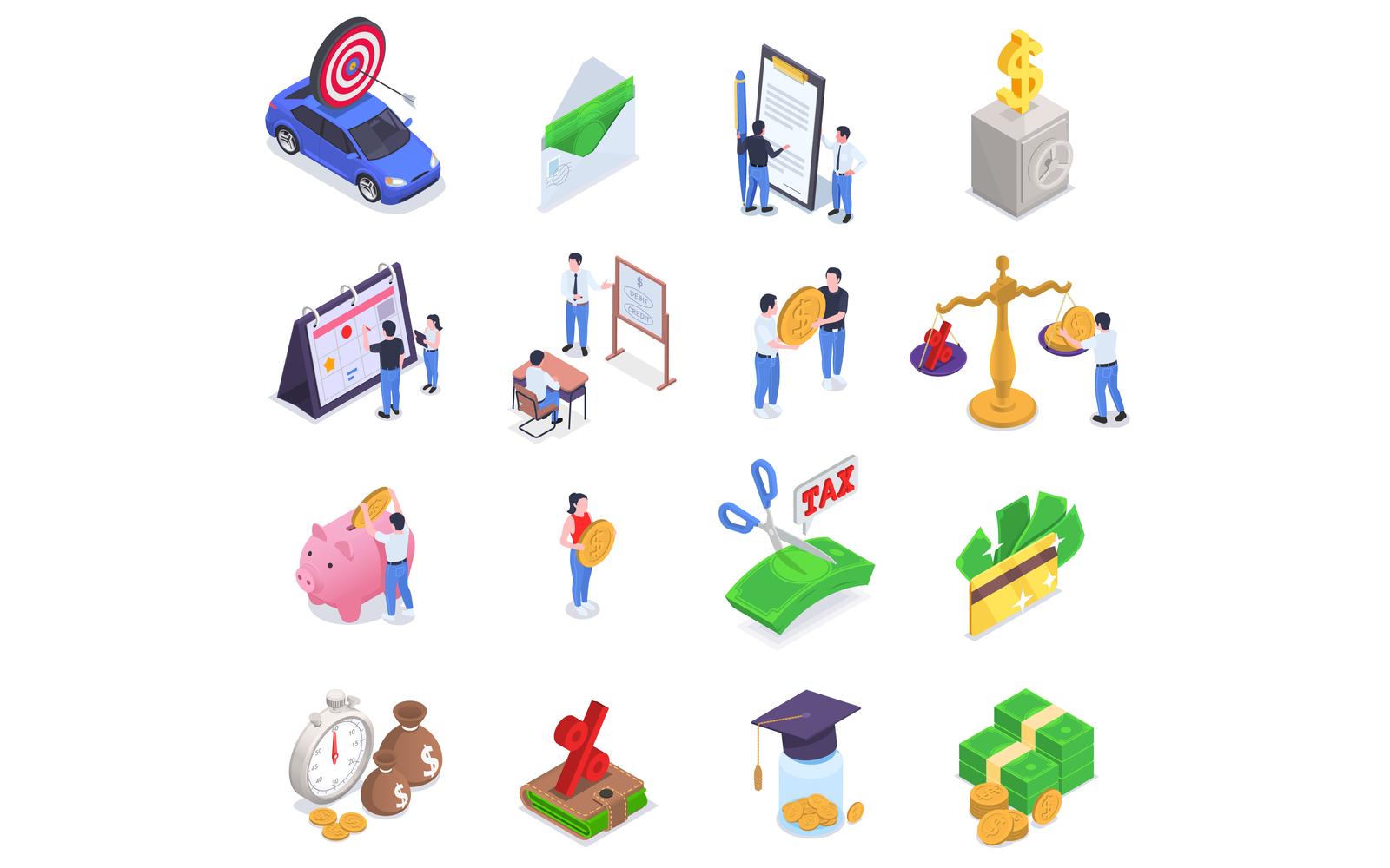 Financial Education Literacy Isometric Set Vector Illustration Concept