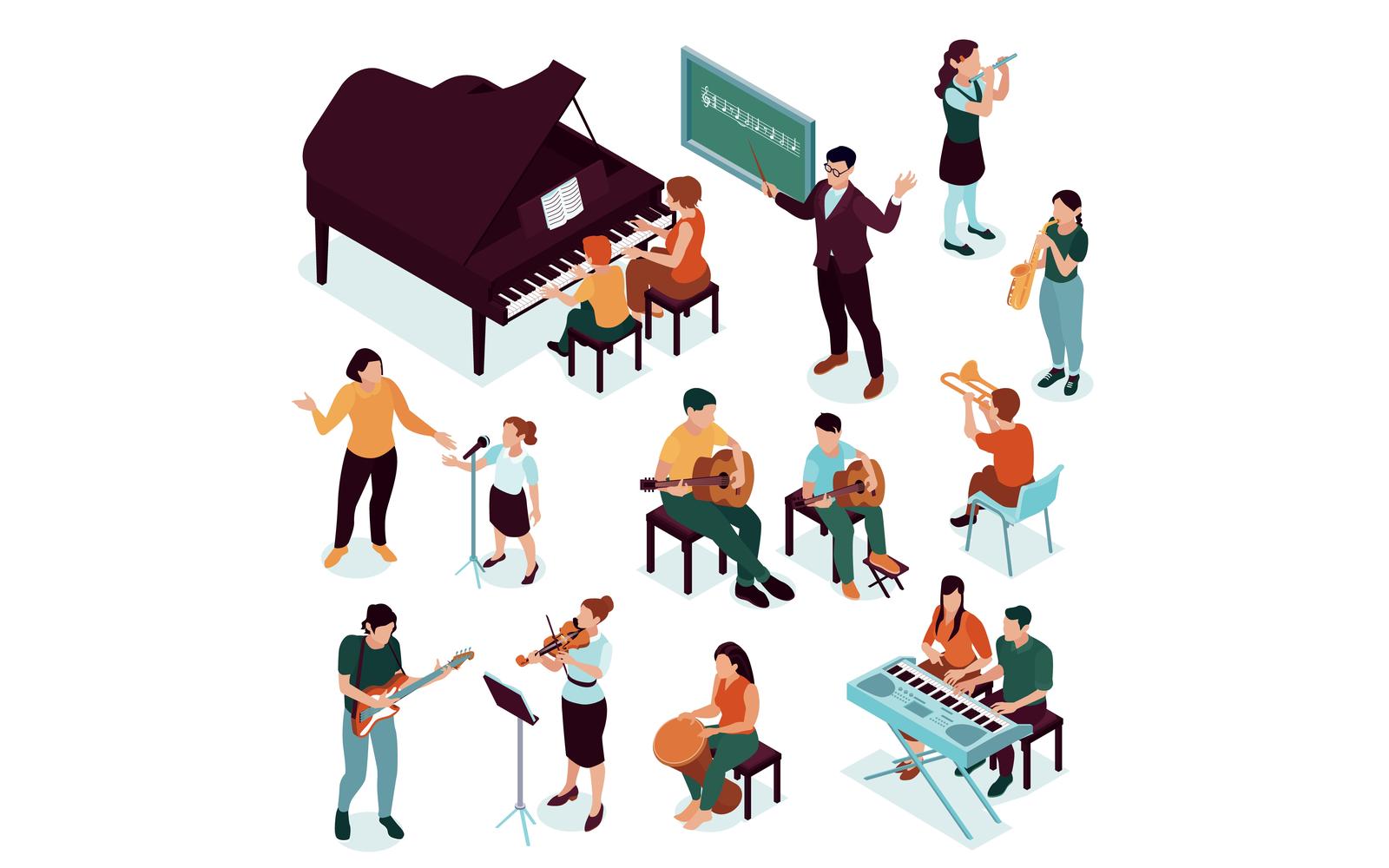 Isometric Musician Education Set Vector Illustration Concept