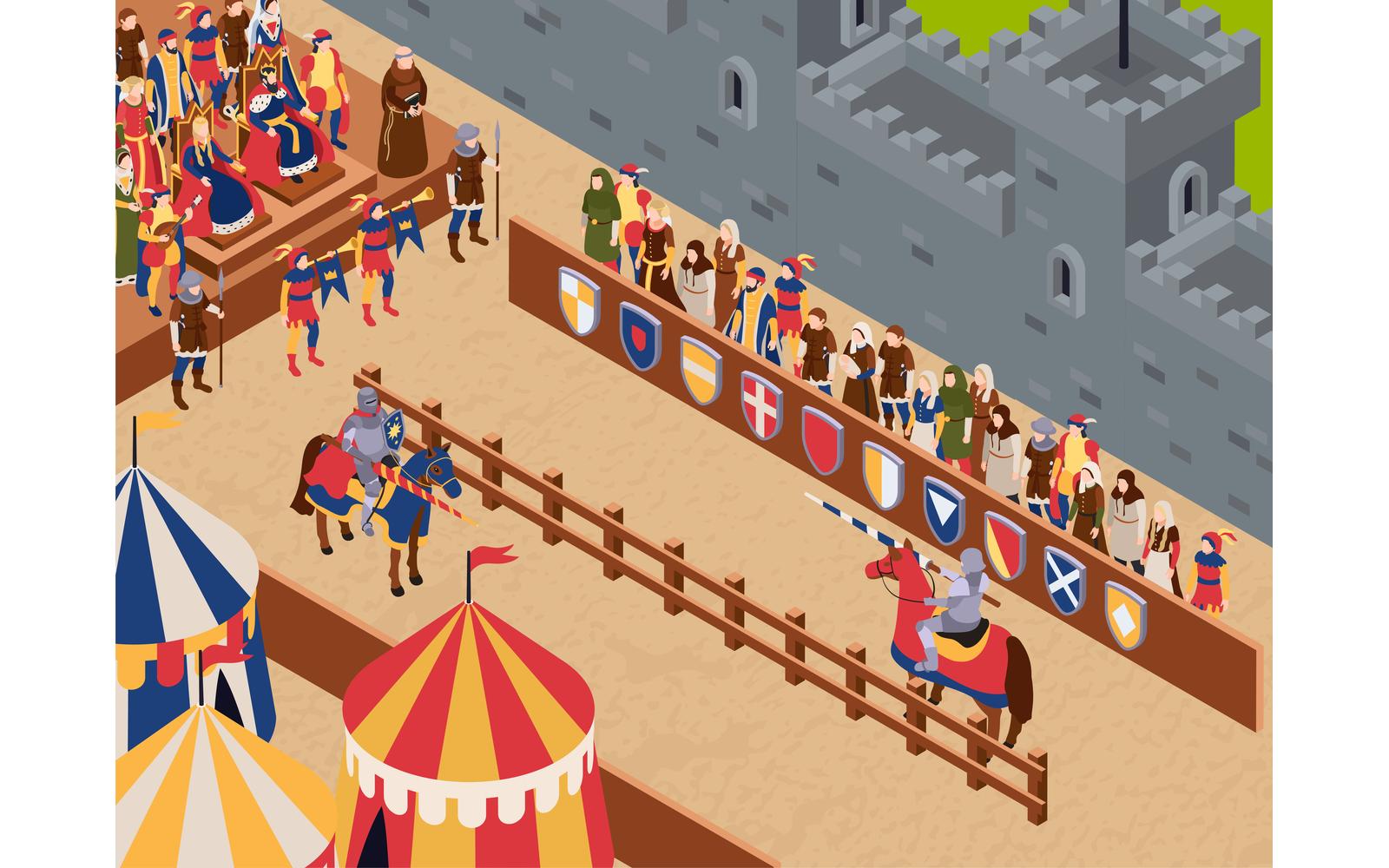 Medieval Compoisiton Isometric 6 Vector Illustration Concept