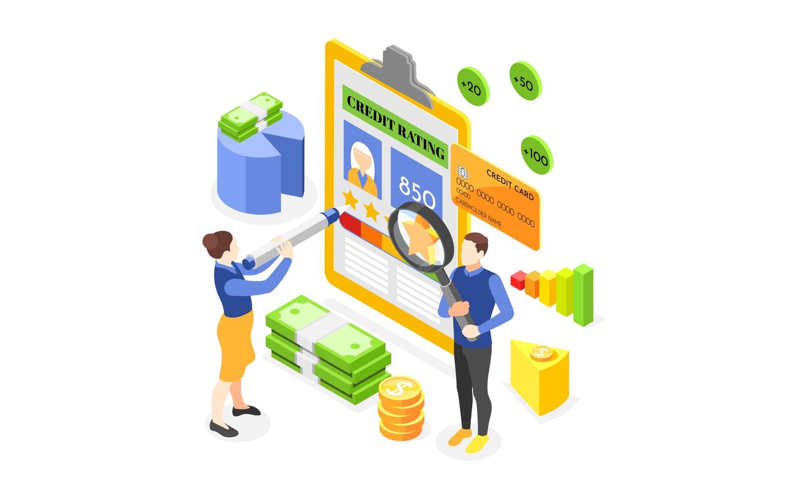 Credit Score And History Isometric Composition Vector Illustration Concept