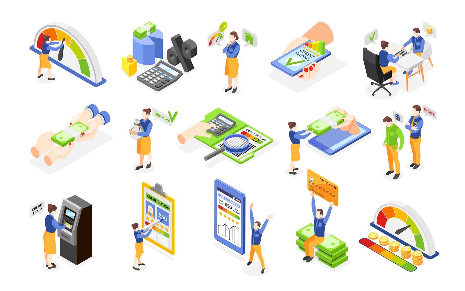 Credit Score And History Isometric Icons-01 Vector Illustration Concept