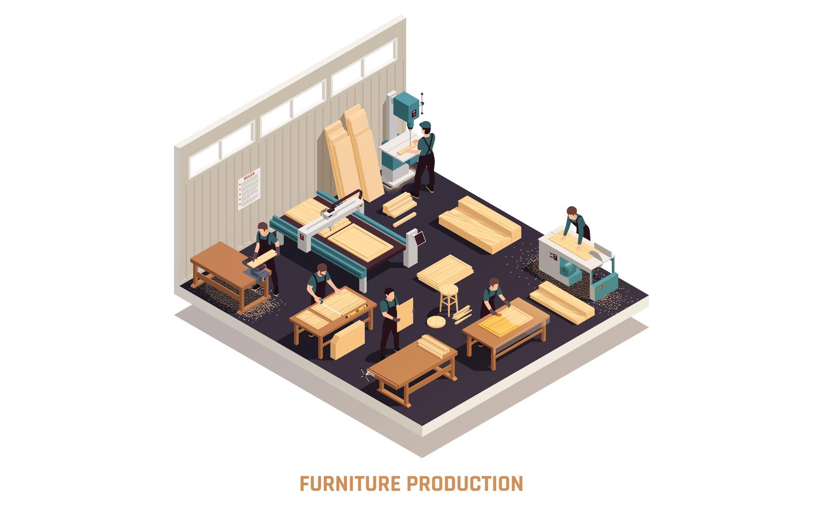 Furniture Production Isometric 2 Vector Illustration Concept