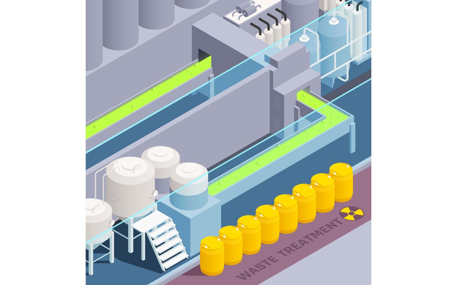 Toxic Waste Nuclear Chemical Pollusion Biohazard Isometric 2 Vector Illustration Concept