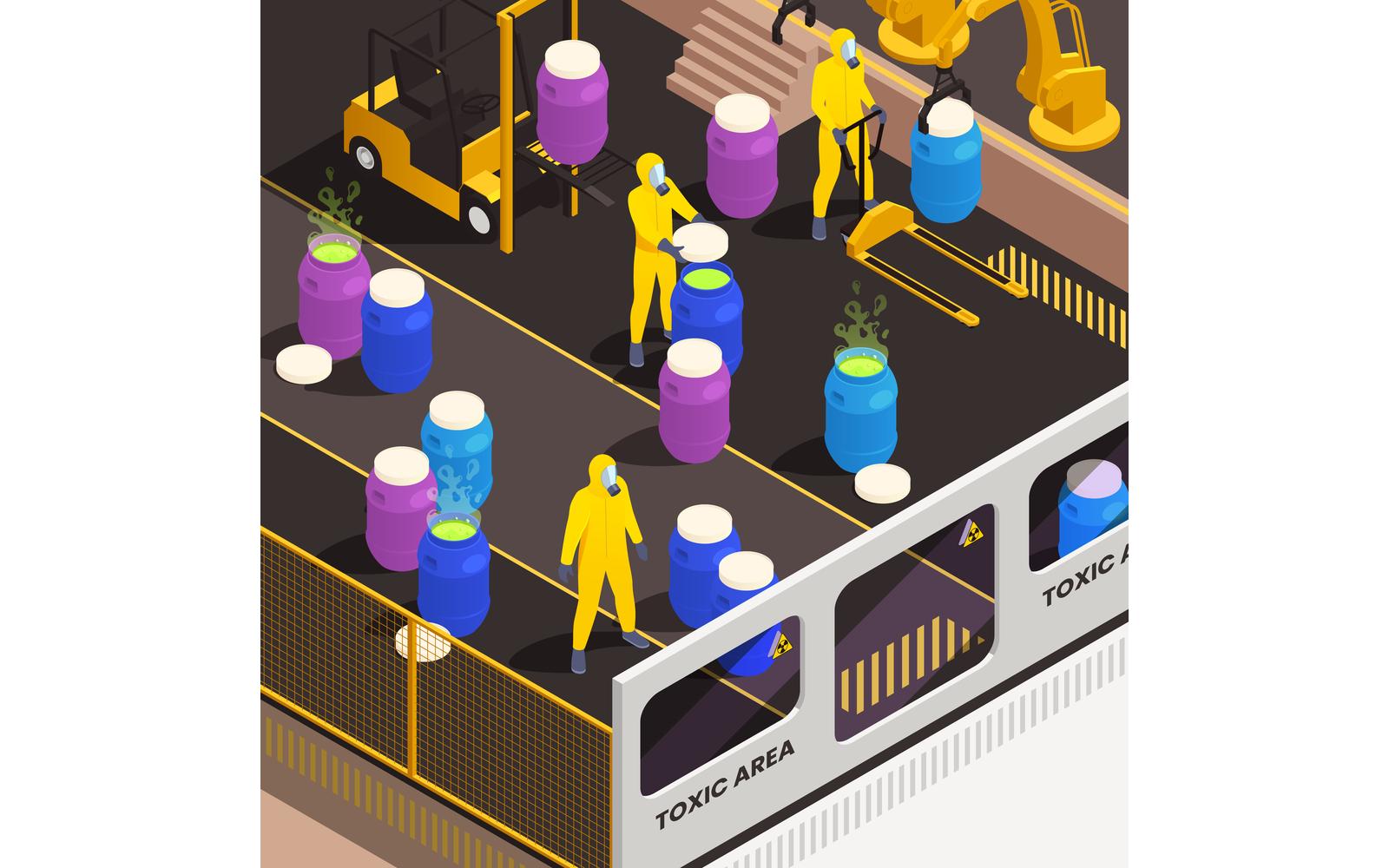 Toxic Waste Nuclear Chemical Pollusion Biohazard Isometric 3 Vector Illustration Concept