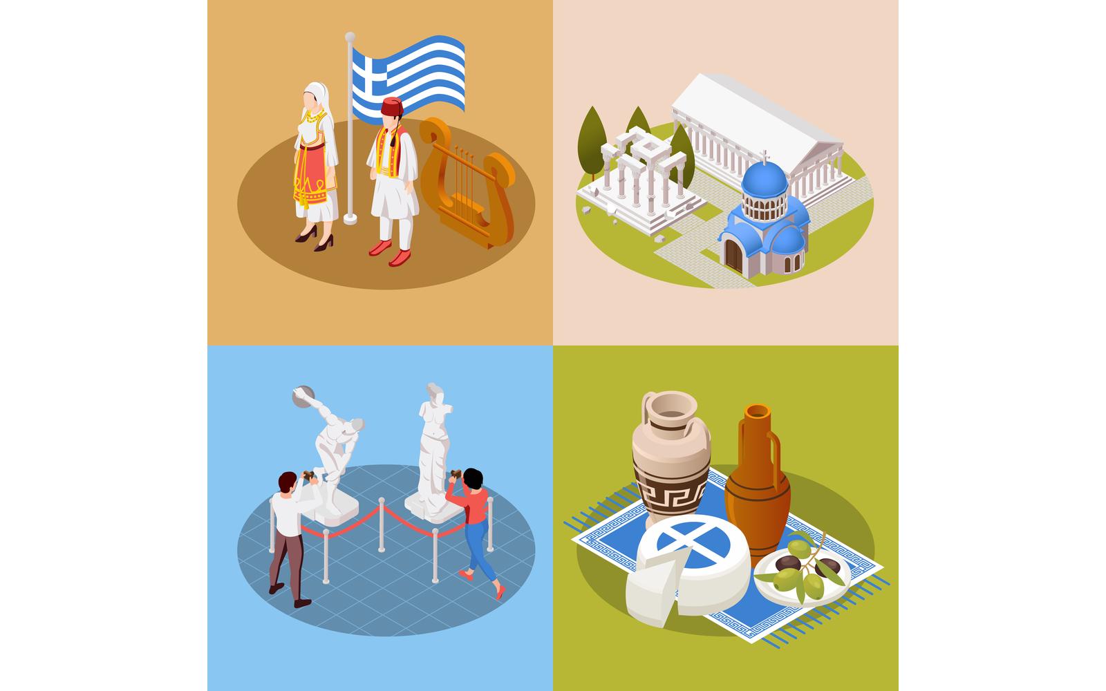 Greece Isometric 2X2 Vector Illustration Concept