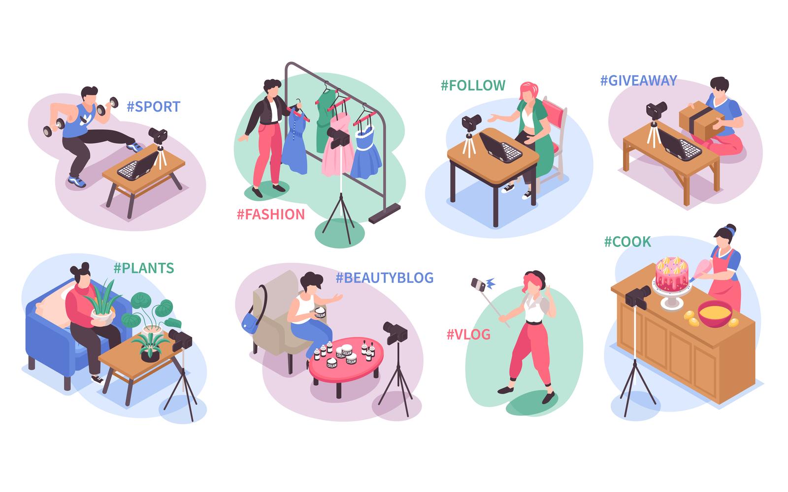 Isometric Blogger Illustration Vector Illustration Concept