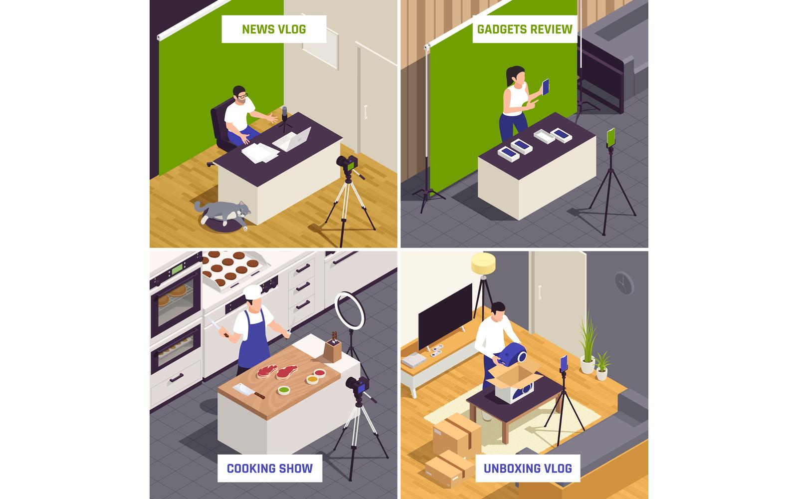 Blogger Vlogger Isometric 5 Vector Illustration Concept