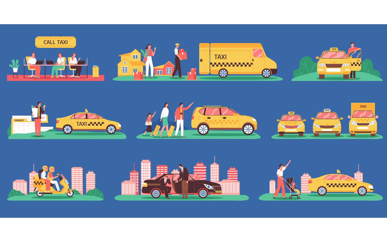 Taxi Color Set Vector Illustration Concept