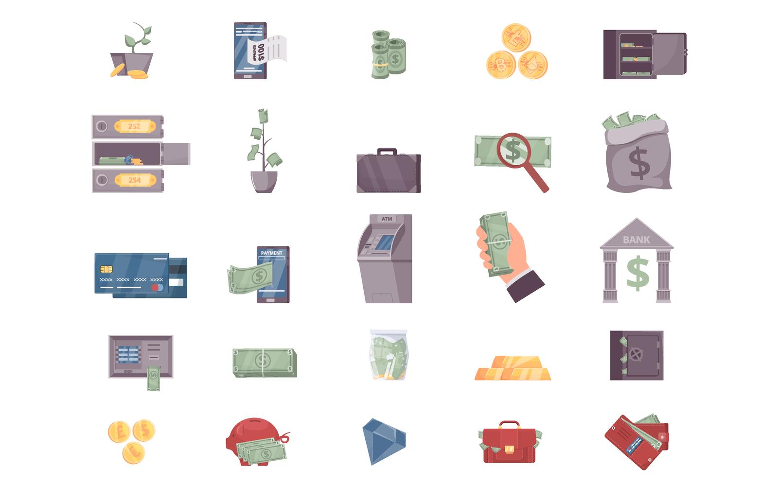 Cash Money Flat Set Vector Illustration Concept