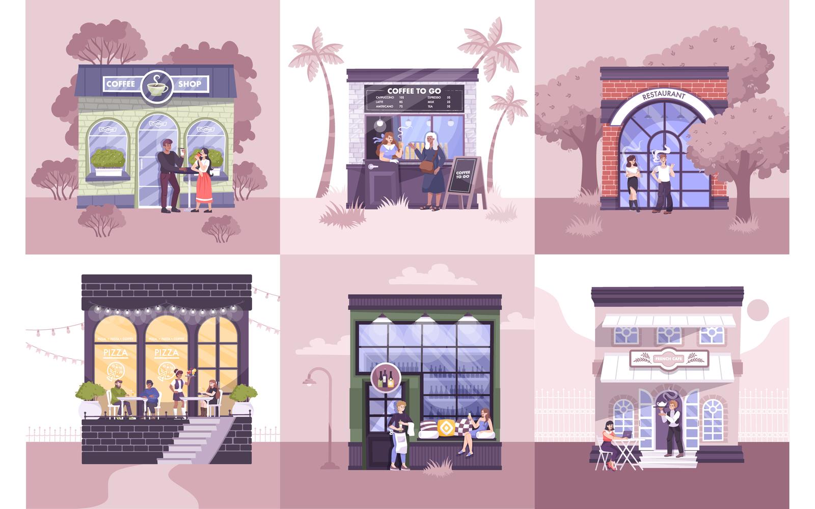 Facade Composition Set Flat Vector Illustration Concept