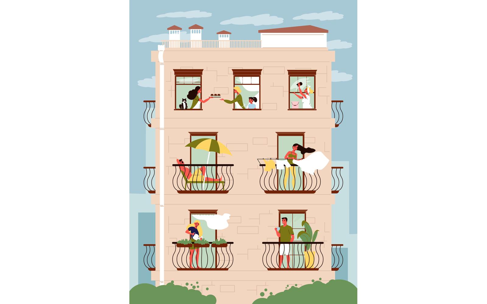 Windows Neighbours Illustration Vector Illustration Concept