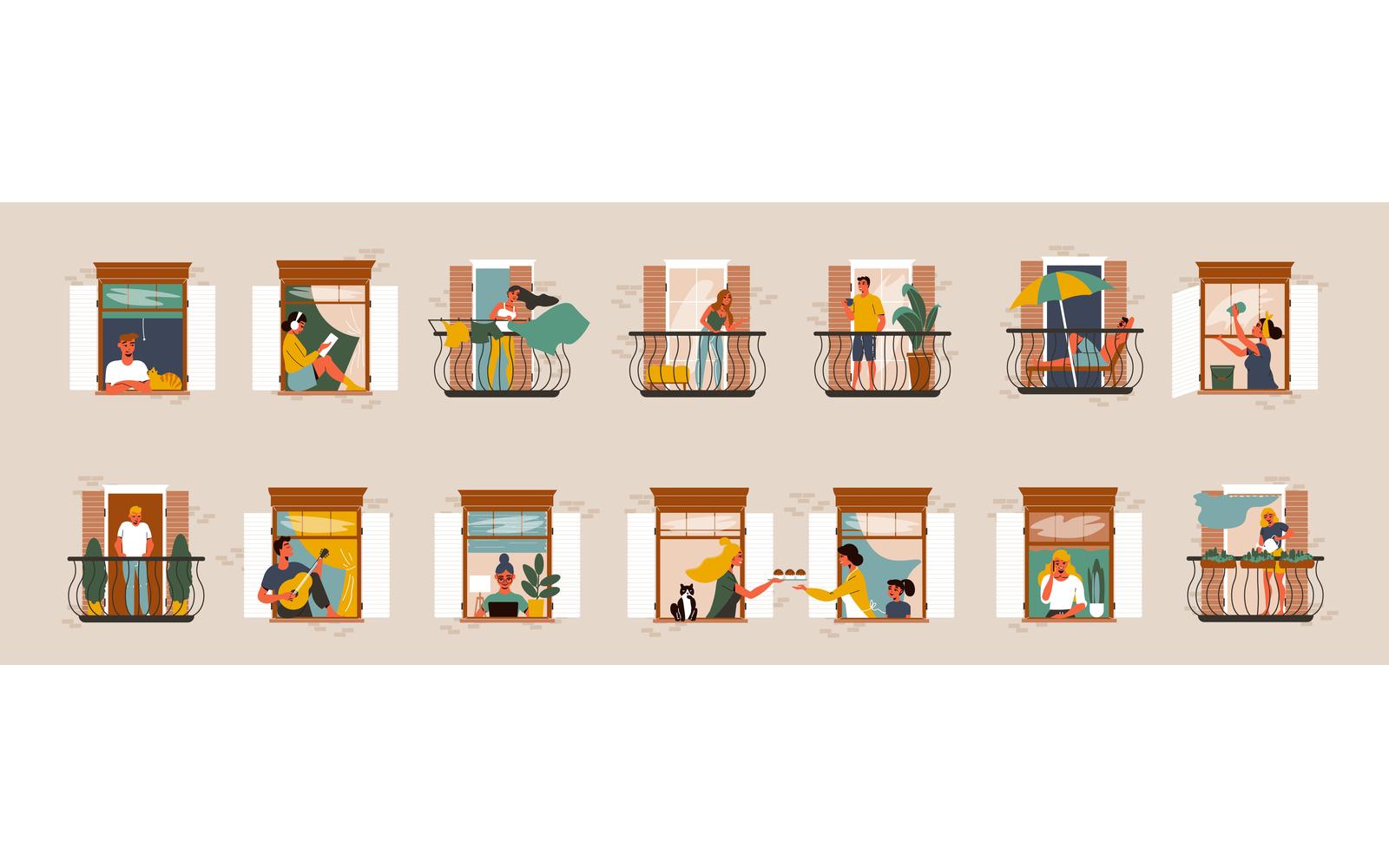 Windows Neighbours Set Vector Illustration Concept