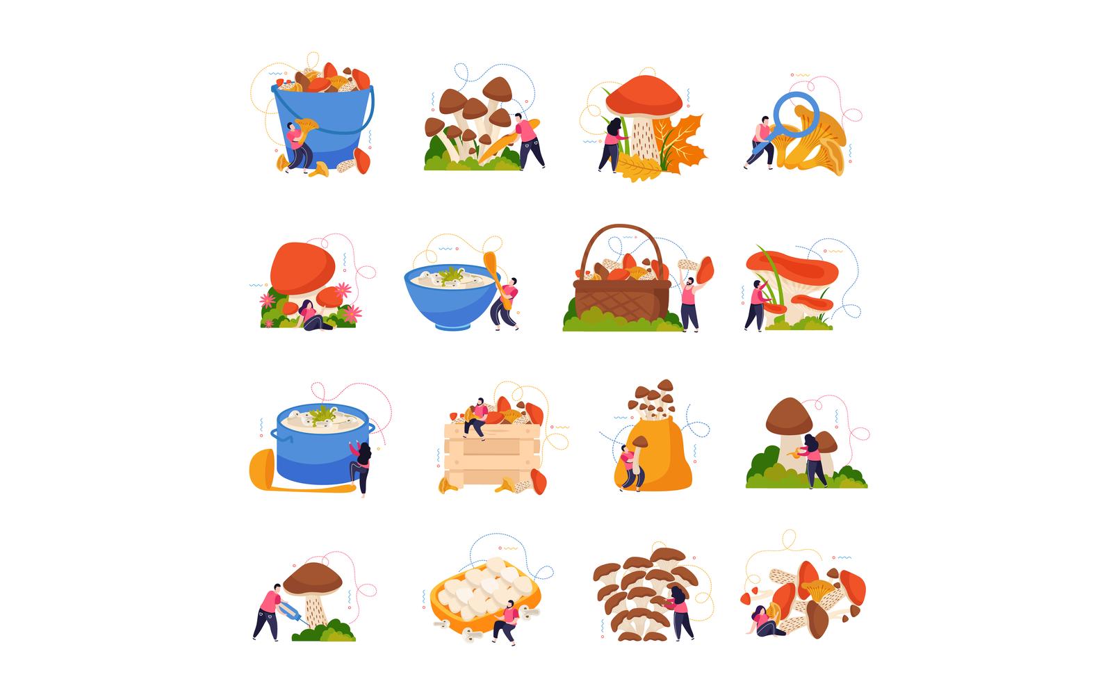 Mushrooms Flat Icons Vector Illustration Concept