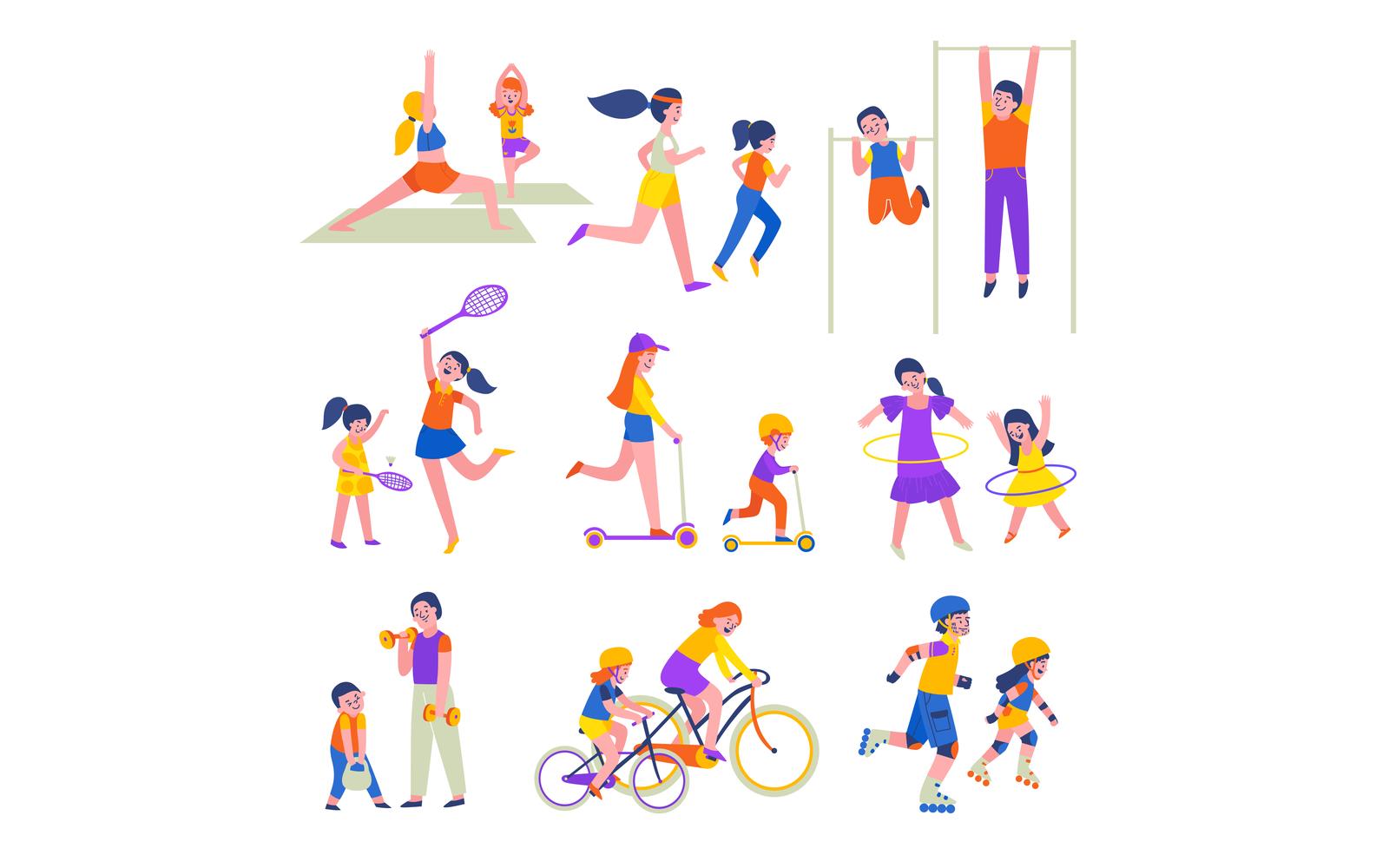 Family Fitness Sport Set Vector Illustration Concept