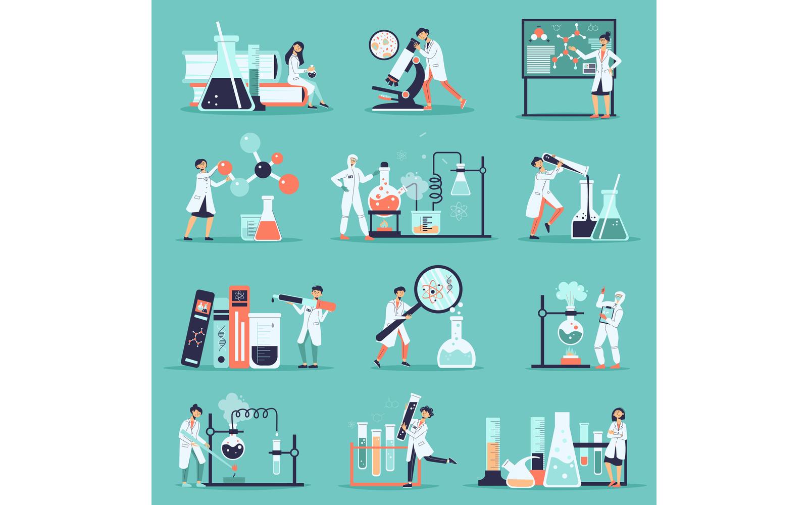 Science Laboratory Color Set Vector Illustration Concept