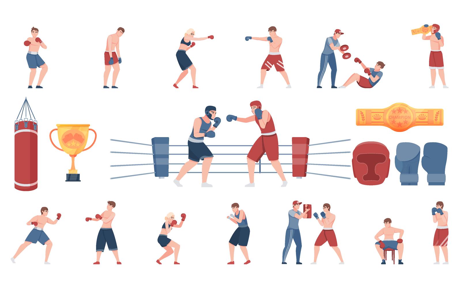 Boxing Set Flat Vector Illustration Concept