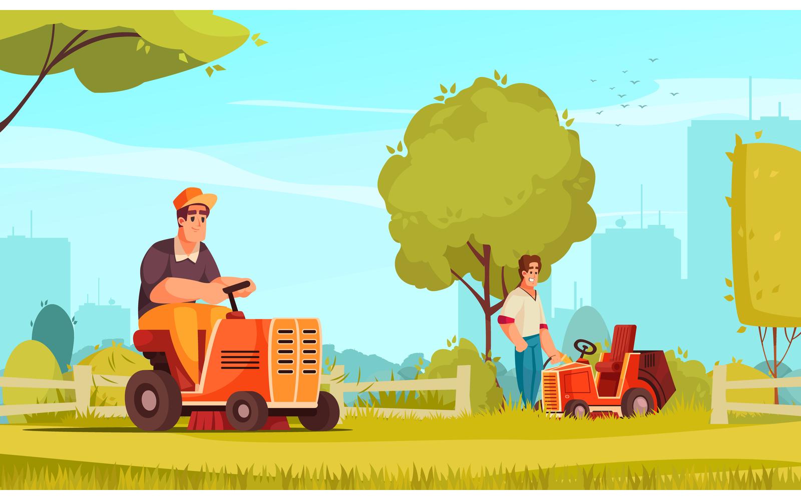 Lawn Mower Grass Park Vector Illustration Concept