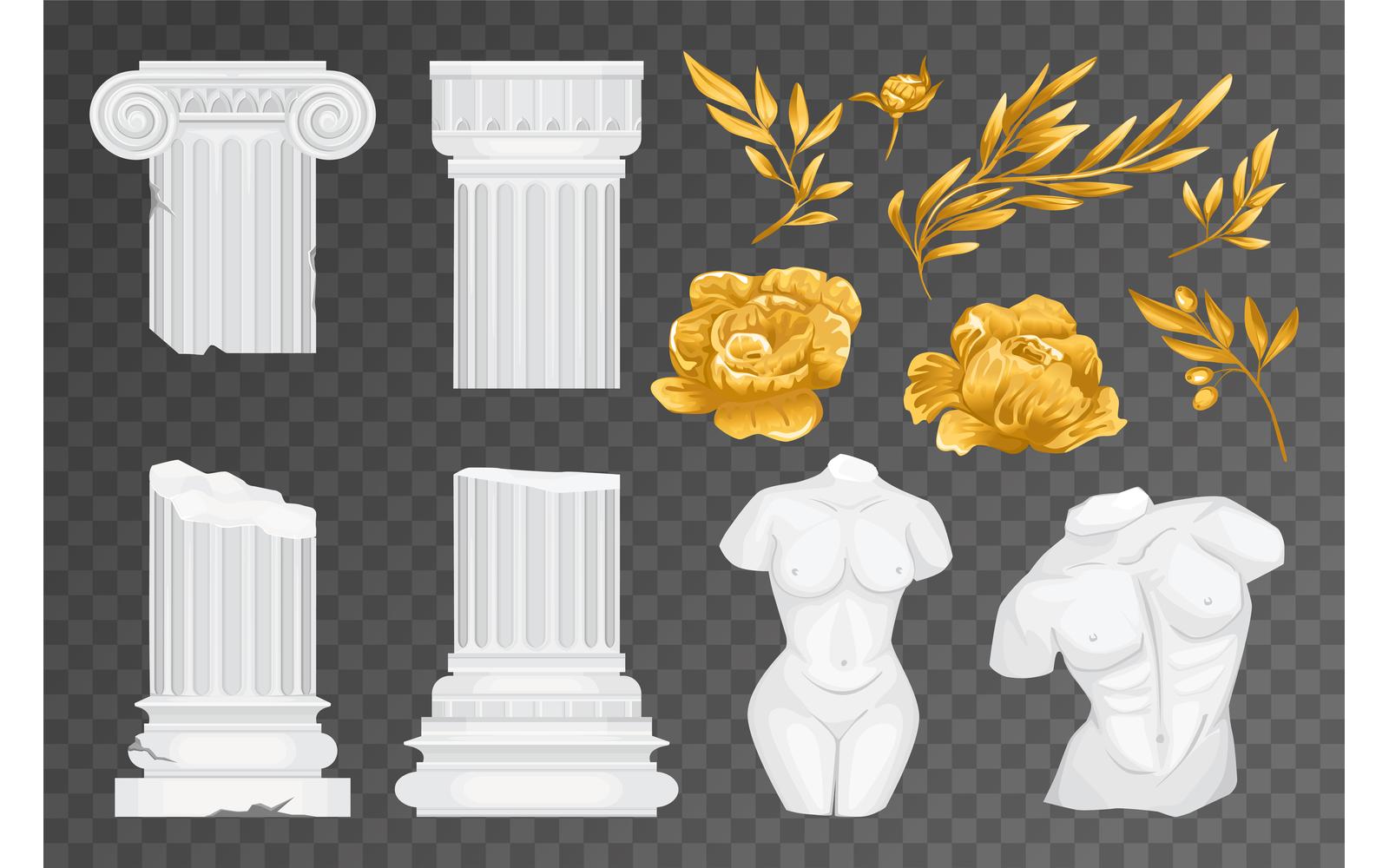 Antique Greek Flowers Transparent Set Vector Illustration Concept