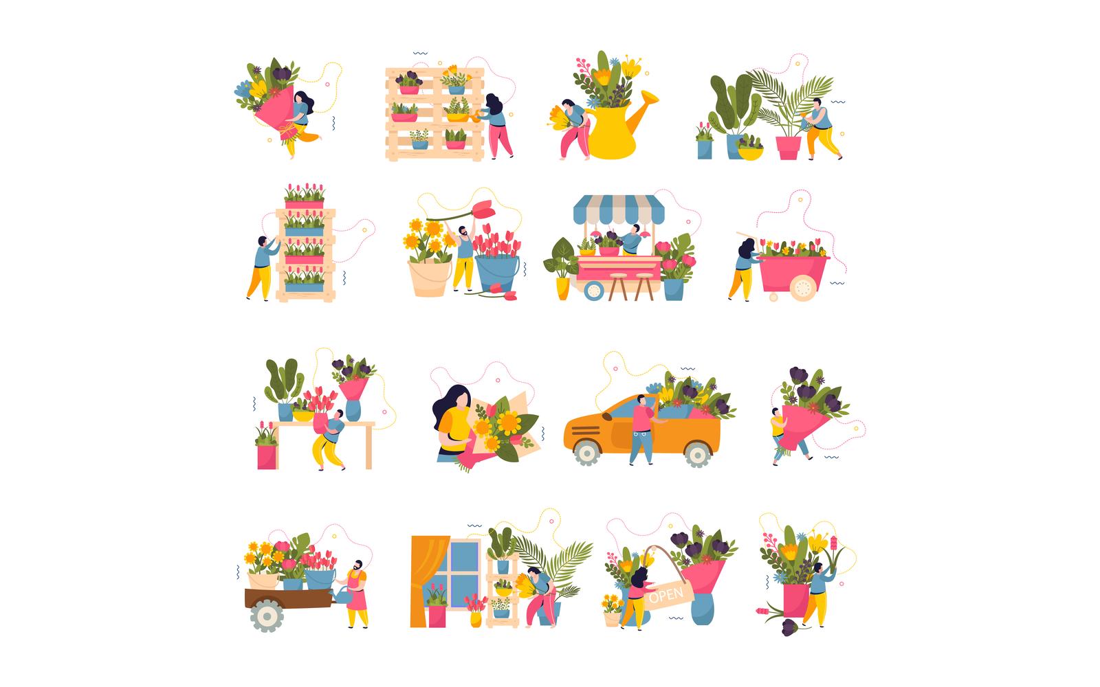 Flower Shop Flat Icons Vector Illustration Concept