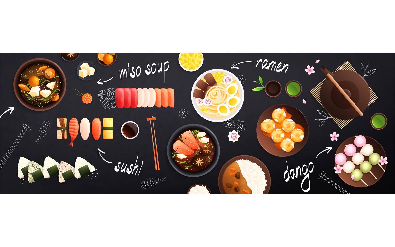 Traditional Japanese Food Cuisine Flat Background Vector Illustration Concept