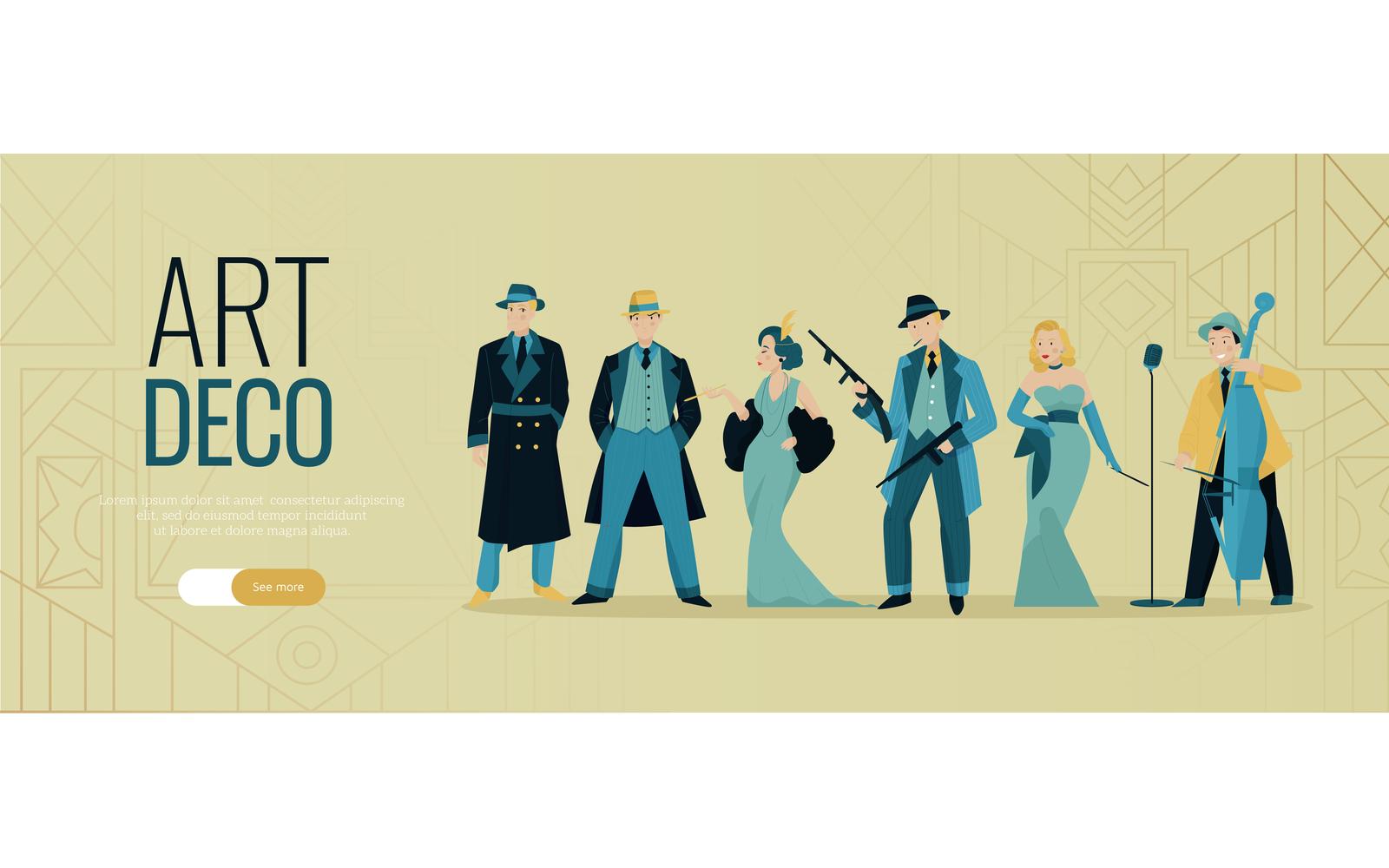 Retro Twenties Horizontal Banner Vector Illustration Concept