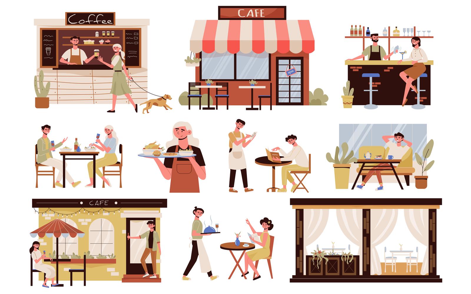 Cafe Set Vector Illustration Concept