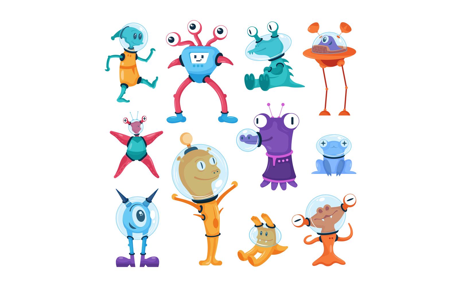 Friendly Aliens Set Vector Illustration Concept