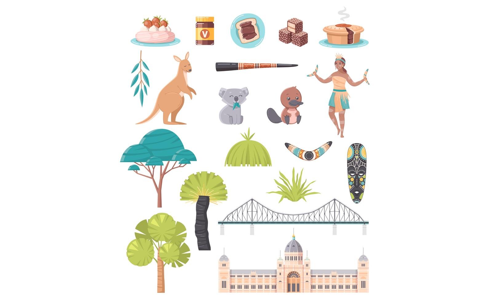 Australia Cartoon Set Vector Illustration Concept