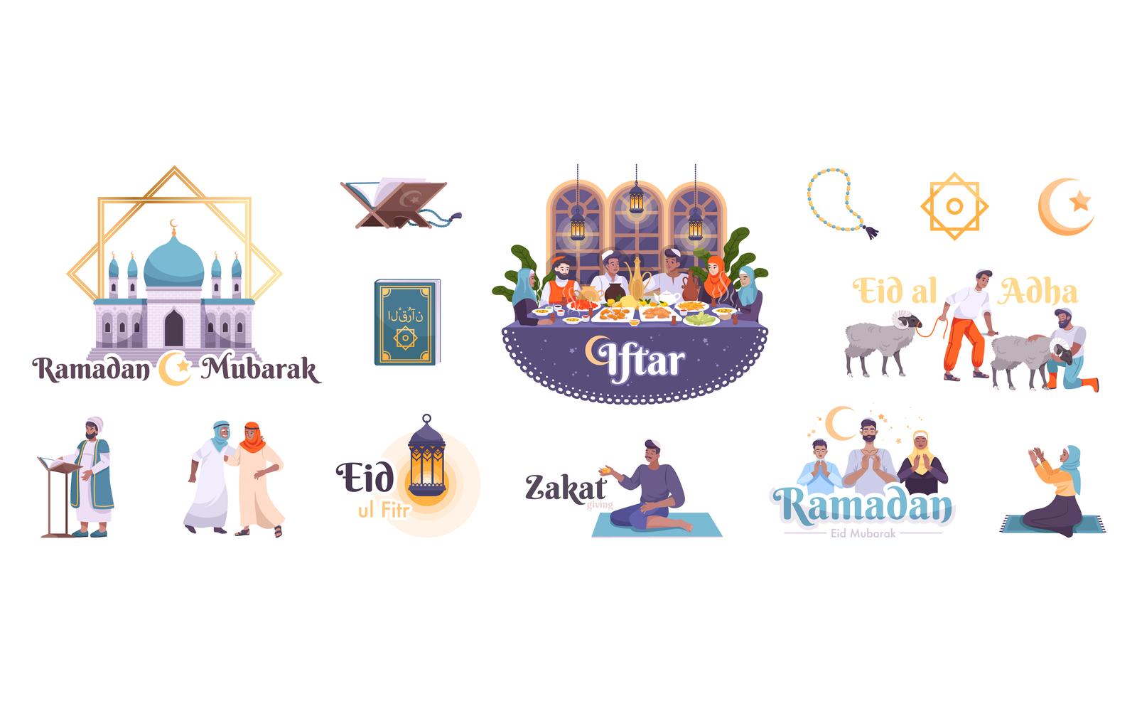 Islam Holiday People Set Flat Vector Illustration Concept