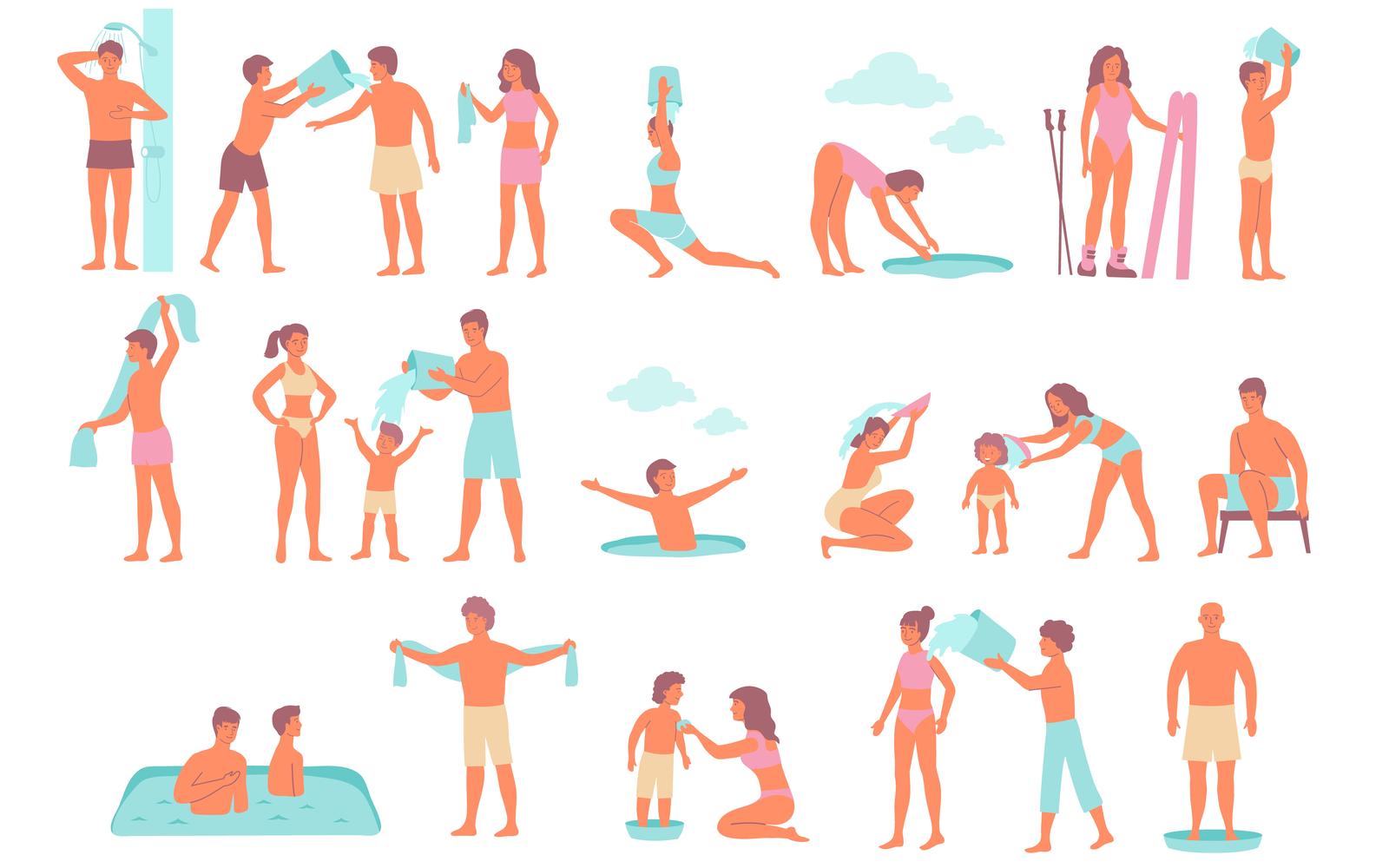 Hardening Winter Swim Set Flat Vector Illustration Concept