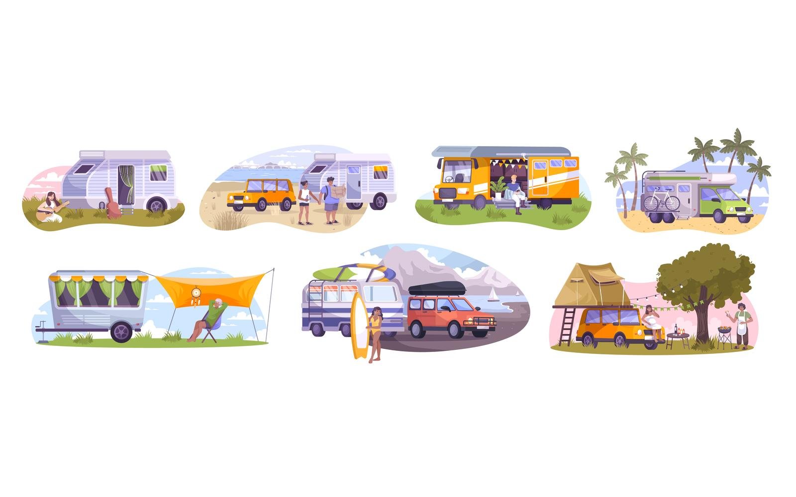 Trailer Park Set Flat Vector Illustration Concept