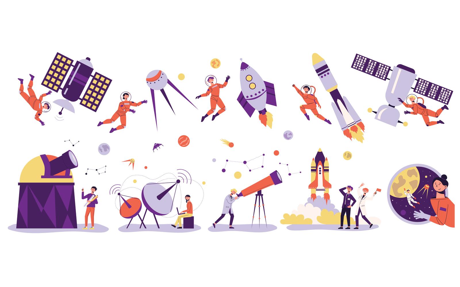 Astronomy Space People White Set Vector Illustration Concept