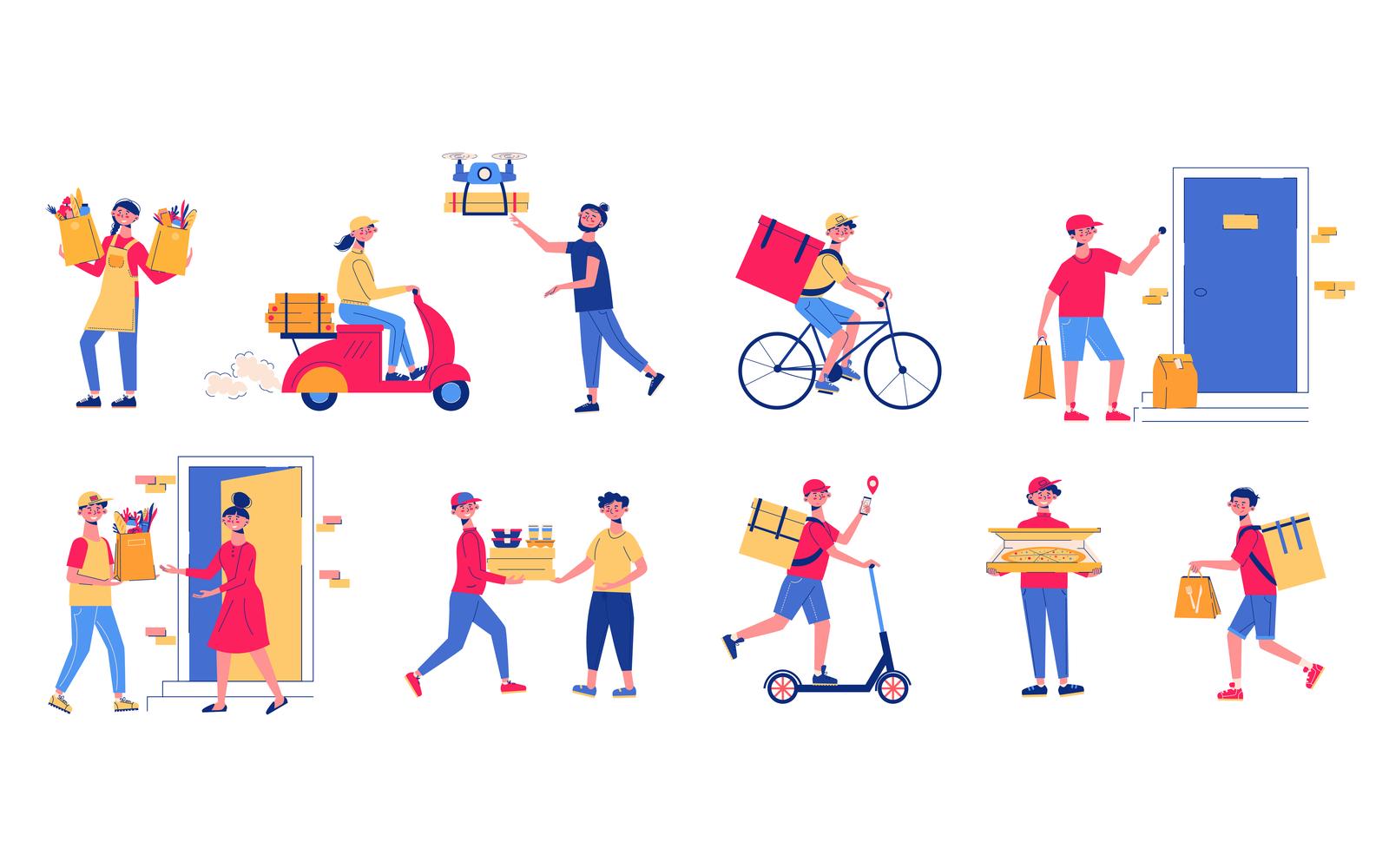 Food Delivery Color Set Vector Illustration Concept