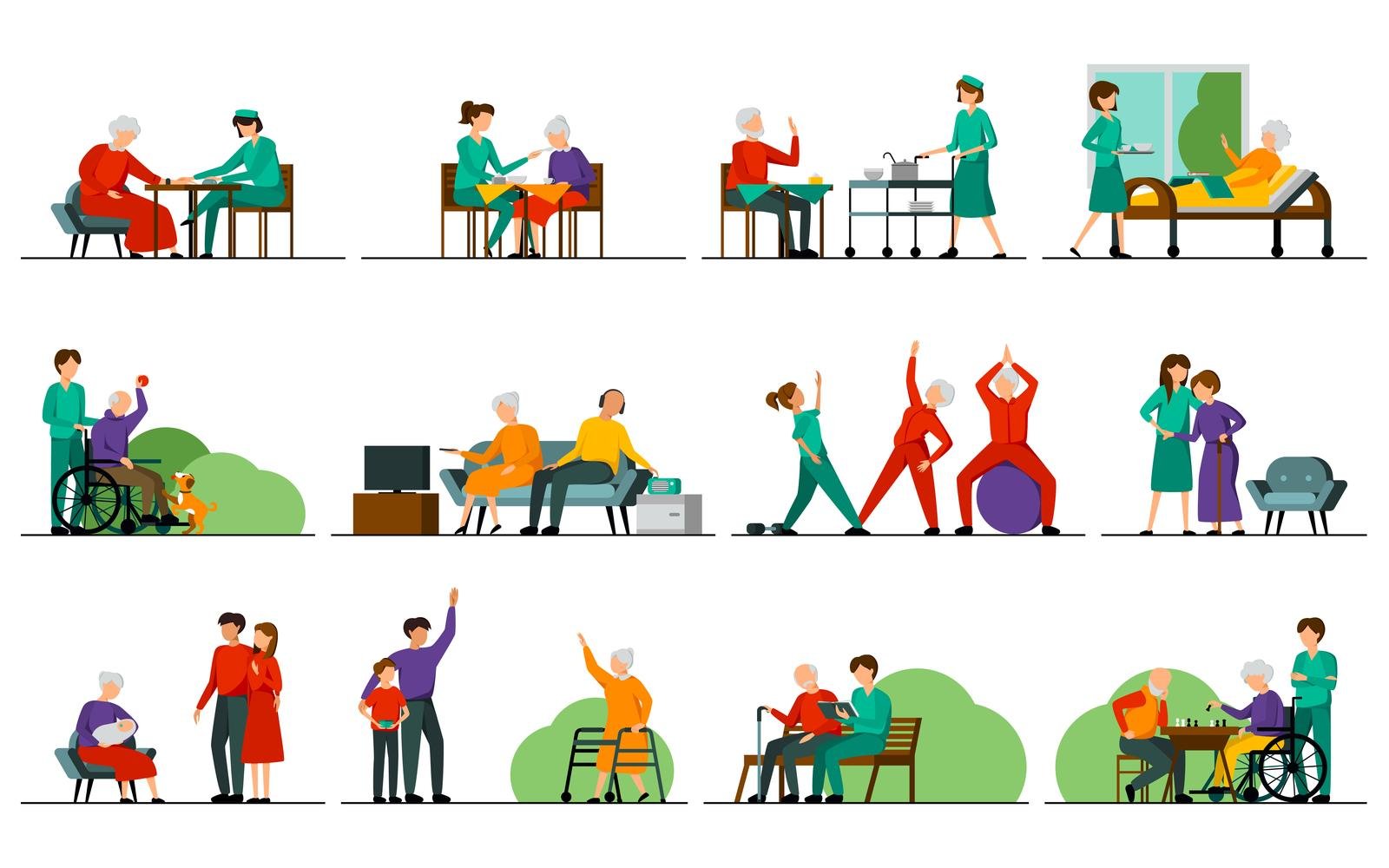 Nursing Home Characters Set Vector Illustration Concept