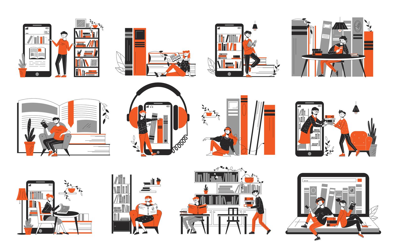 Online Library Set Vector Illustration Concept