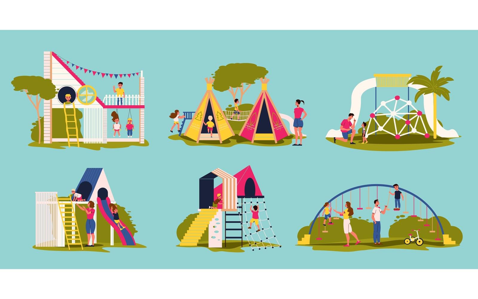 Kids Playground Color Set Vector Illustration Concept