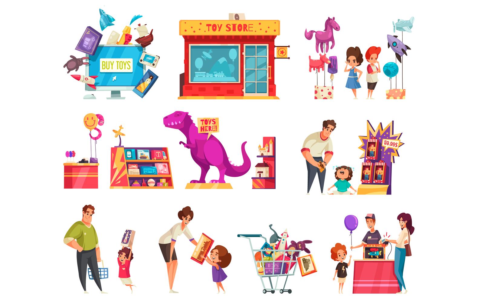 Toys Shop Set Vector Illustration Concept