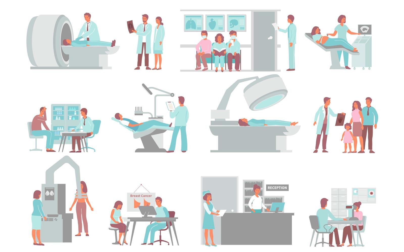 Medical Diagnostic Center Set Flat Vector Illustration Concept