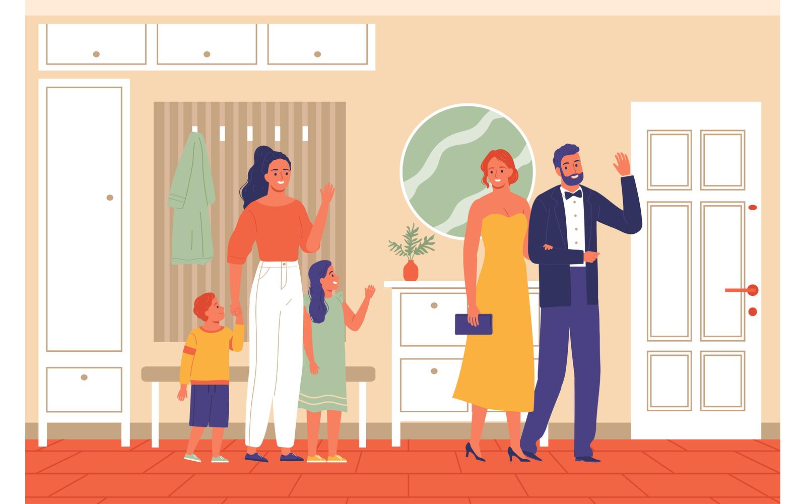 Babysitter Parents Vector Illustration Concept