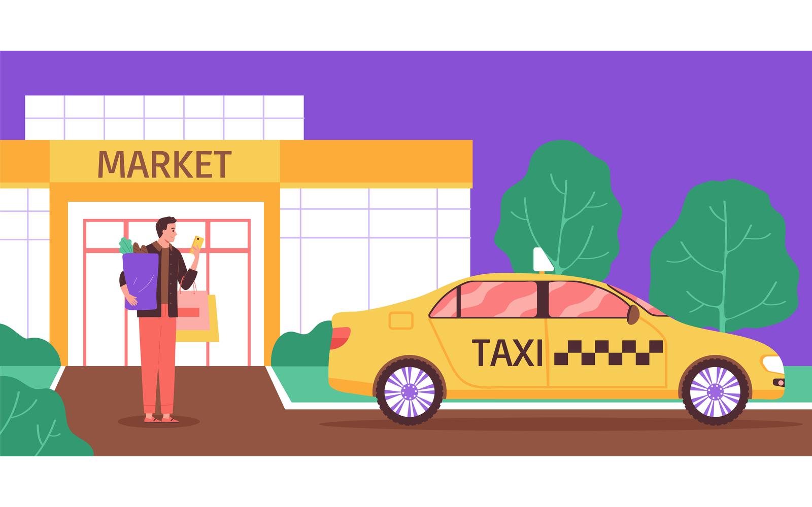 Taxi Supermarket Vector Illustration Concept