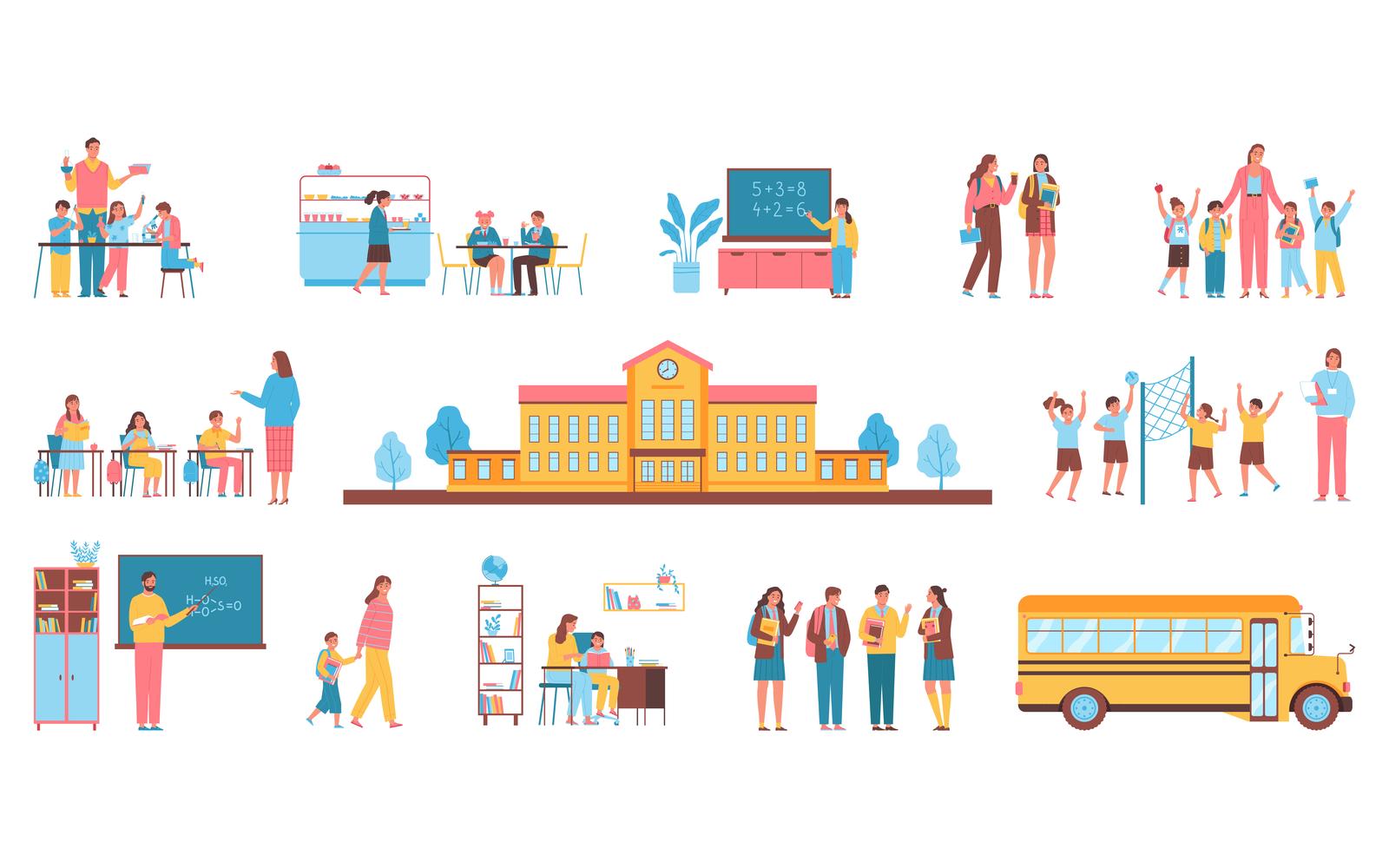 School Color Set Vector Illustration Concept