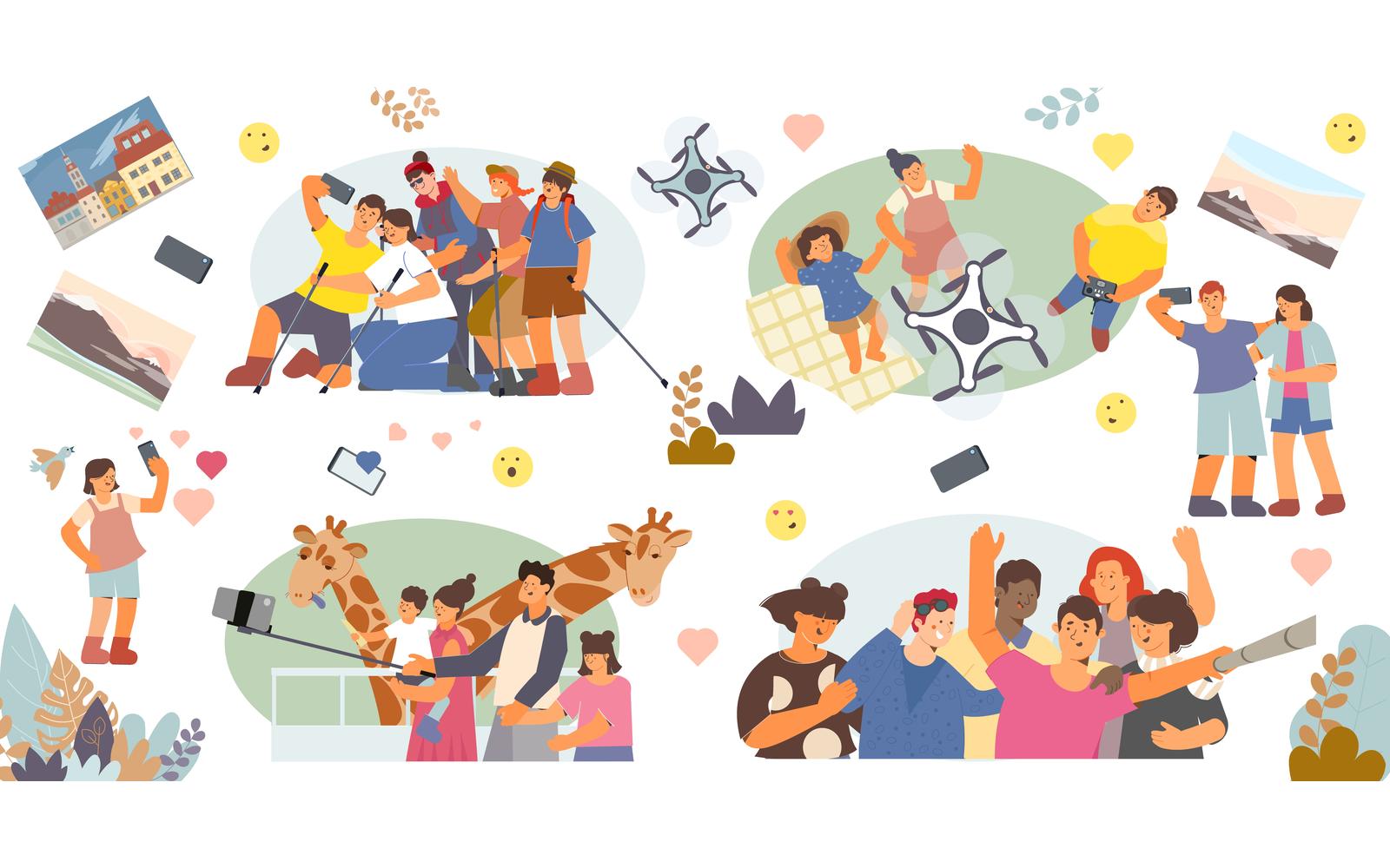 Selfie Set Flat Vector Illustration Concept