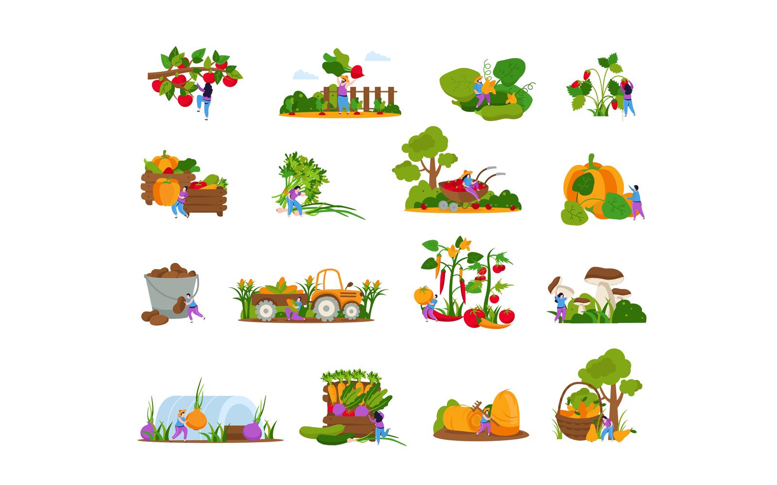 Harvesting Flat Icons Vector Illustration Concept