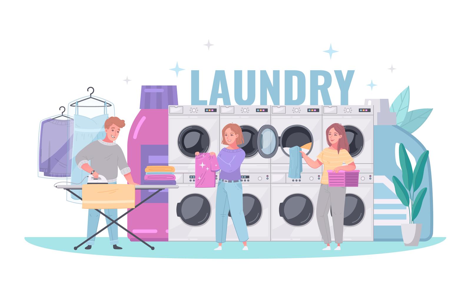 Laundry Cartoon 3 Vector Illustration Concept