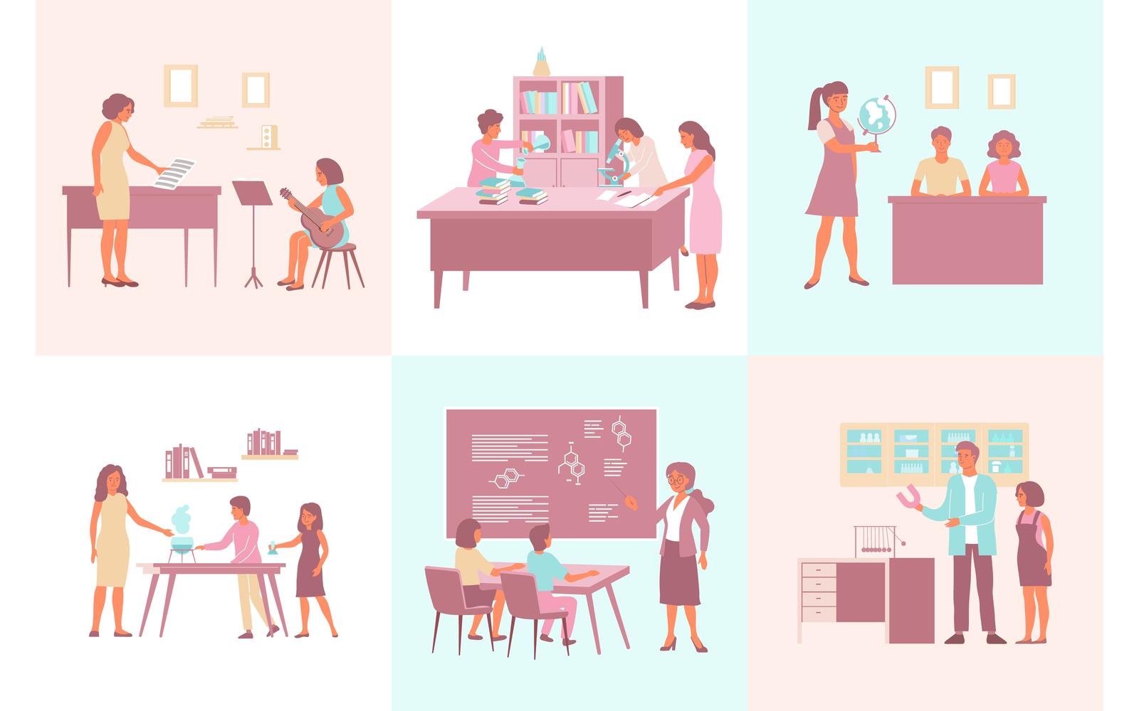 School Composition Set Flat 2 Vector Illustration Concept