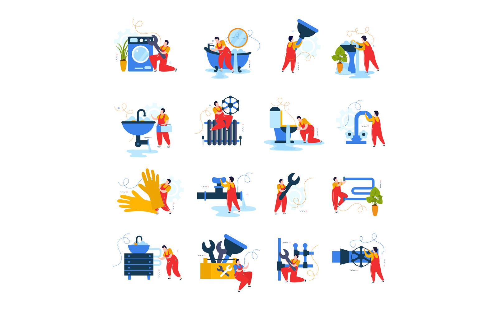 Plumber Flat Icons Vector Illustration Concept