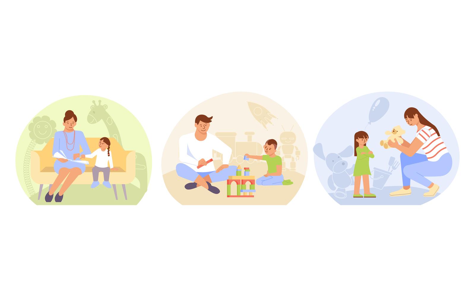 Parenting Composition Set Flat Vector Illustration Concept