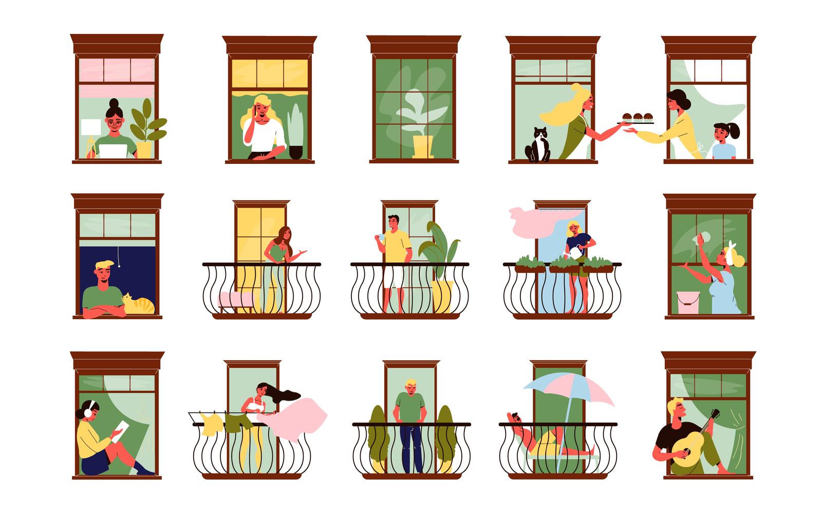 Windows Neighbours Color Set Vector Illustration Concept